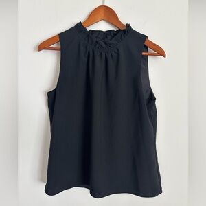J. Crew‎ Ruffled Collar Black Minimalist Lined Keyhole Sleeveless Top Shirt Sz S